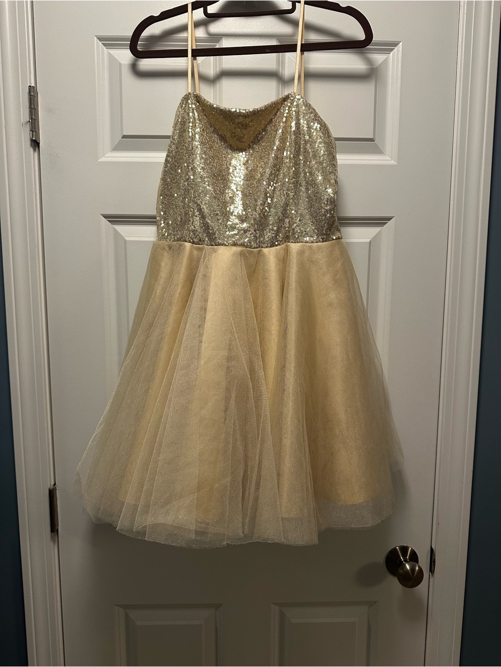 Un Deux Trois Gold Sequin & Tulle Party Dress